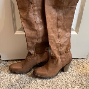 FRYE Taylor Over The Knee Boots Brown Leather Riding Boots Heels Pull On, size 8